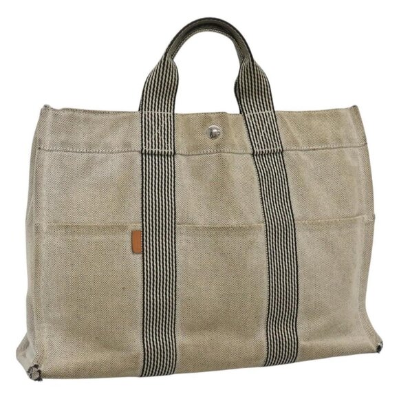 HERMES New Fourre Tout MM Hand Bag Canvas Gray Silver - Picture 1 of 16